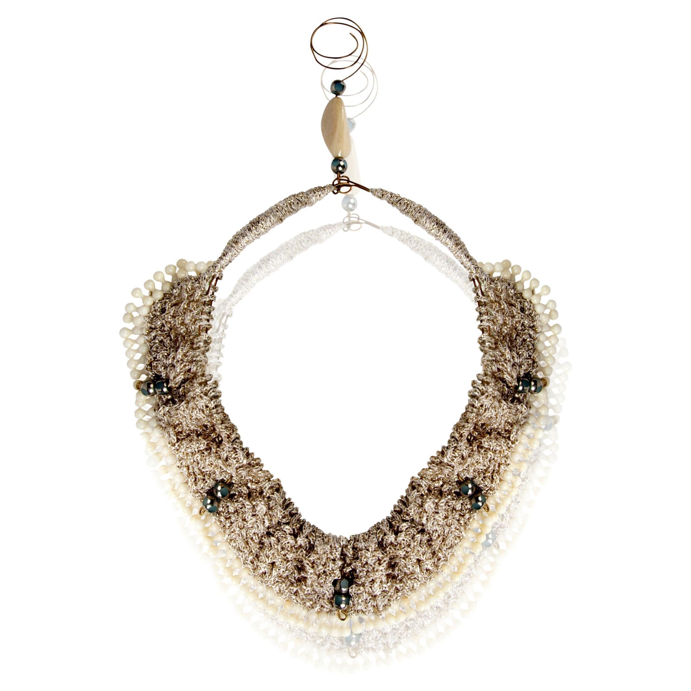 MAUKE V JEWELRY Knitted Neckpiece With Beads And Brass  For Sale