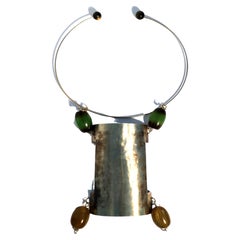 MAUKE V JEWELRY Oxidized Sterling Silver Pendant Choker With Tiger's Eye Beads