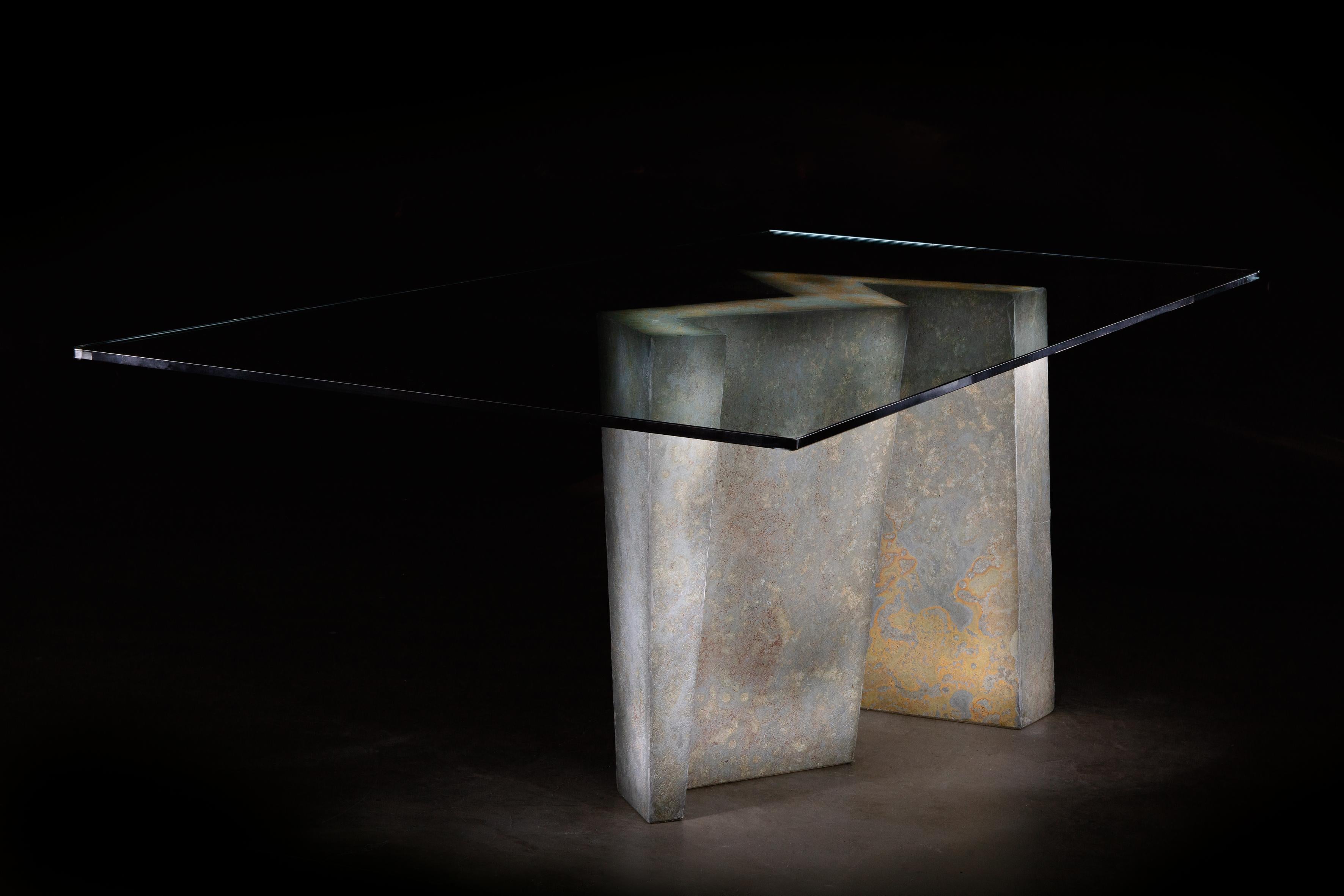 Hand-Crafted Maule Dining Marble Slate Brutalism Design Spain Synthesis Collection in Stock