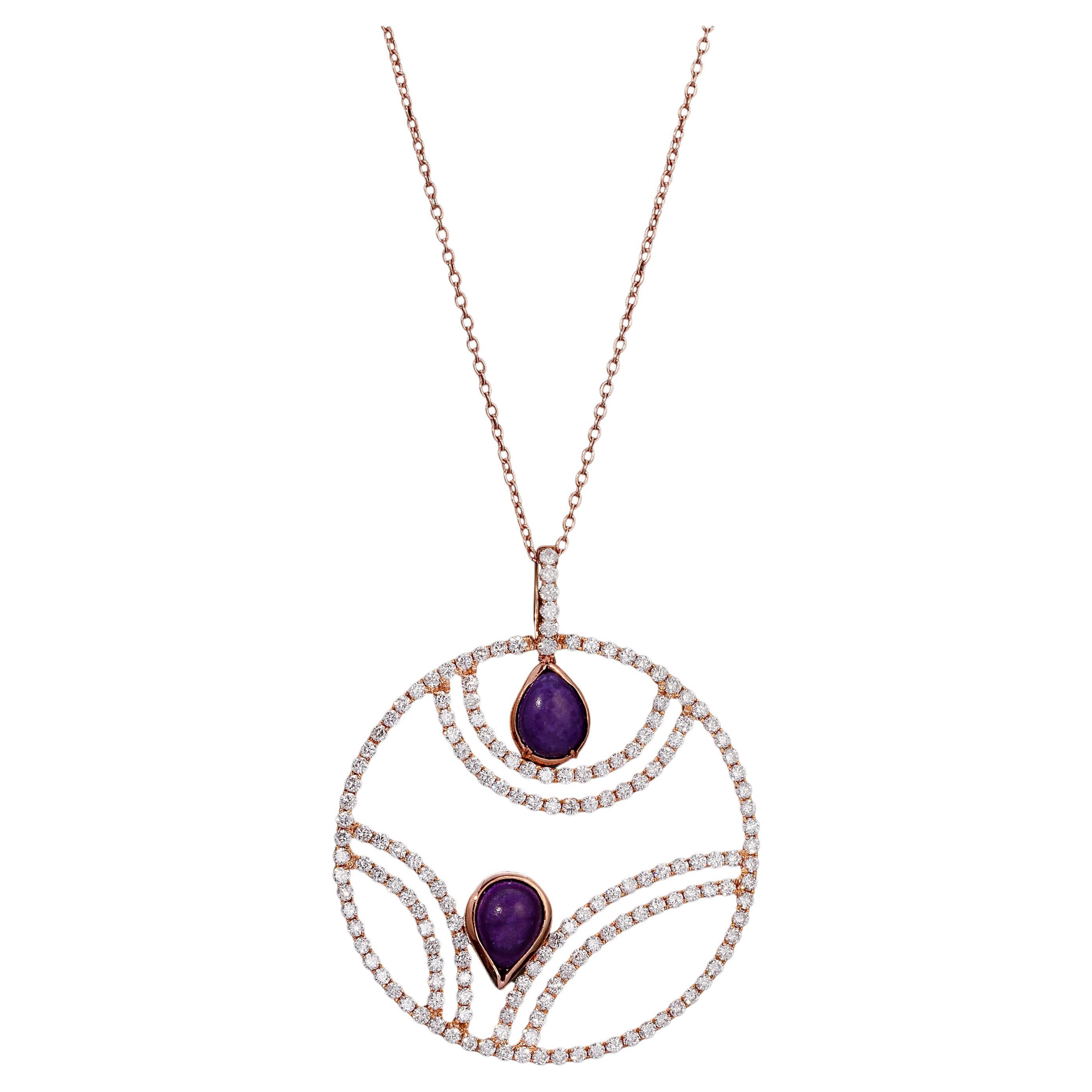Cercle de la Vie ~ Pavé Diamonds, Sugilite Necklace 18k Gold For Sale
