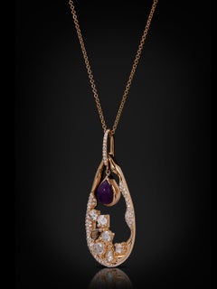 Maun Collection: Thessaloniki ~ Champagne Diamonds & Sugilite Necklace 18k Gold