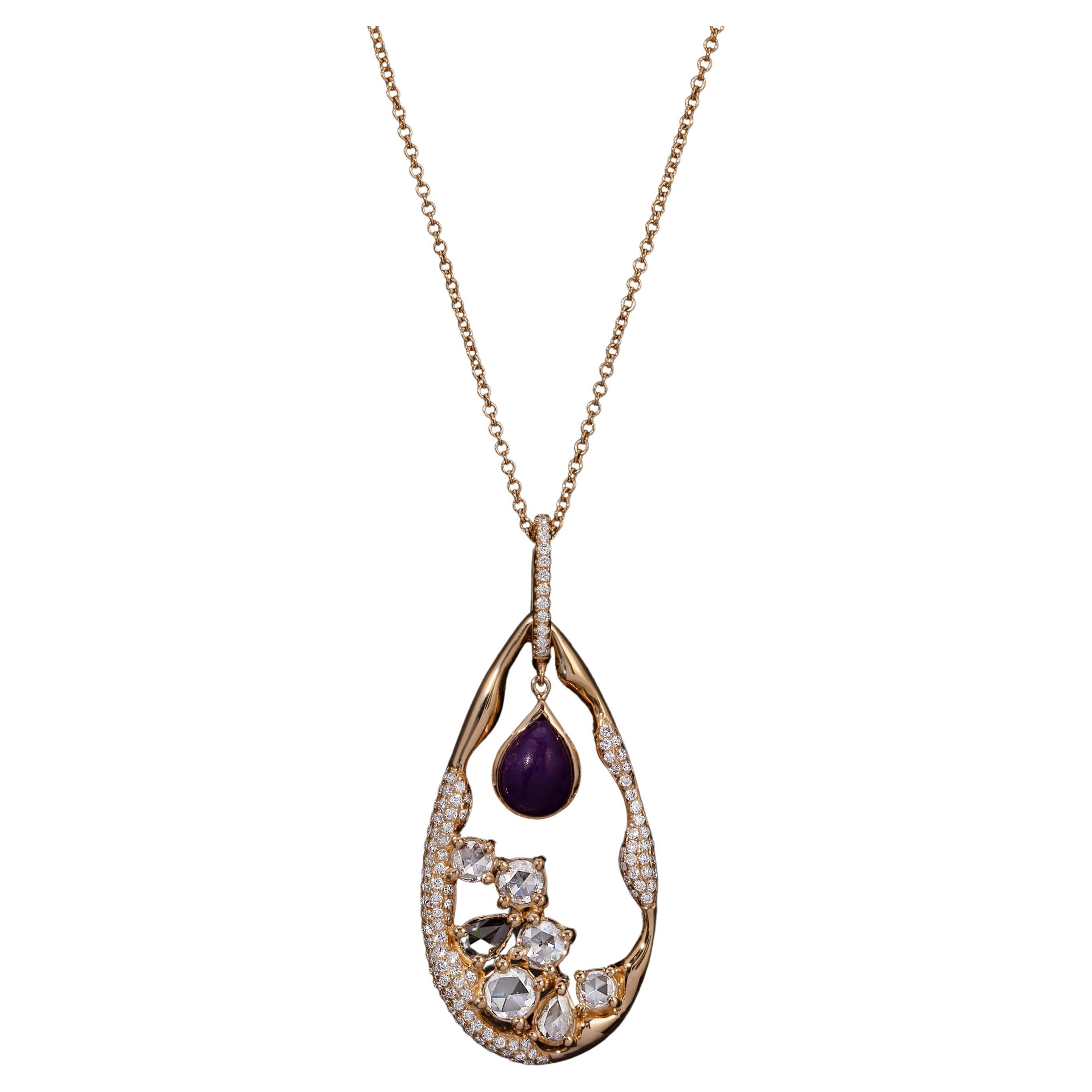 Maun Collection: Thessaloniki ~ Champagne Diamonds & Sugilite Necklace 18k Gold