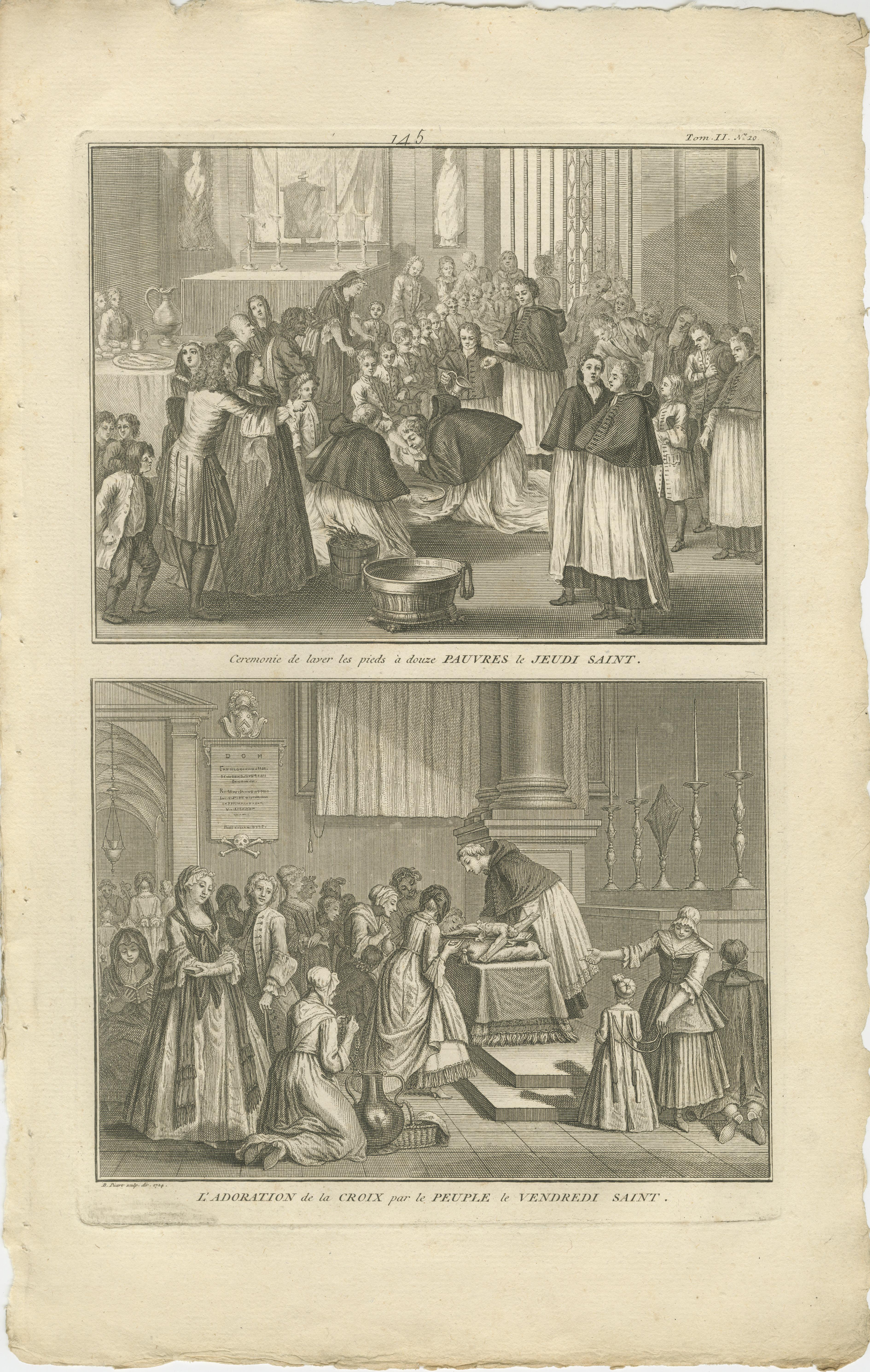 Gründonnerstag und Karfreitag - Alter katholischer Kupferstich von 1734 zur Karwoche im Angebot 5