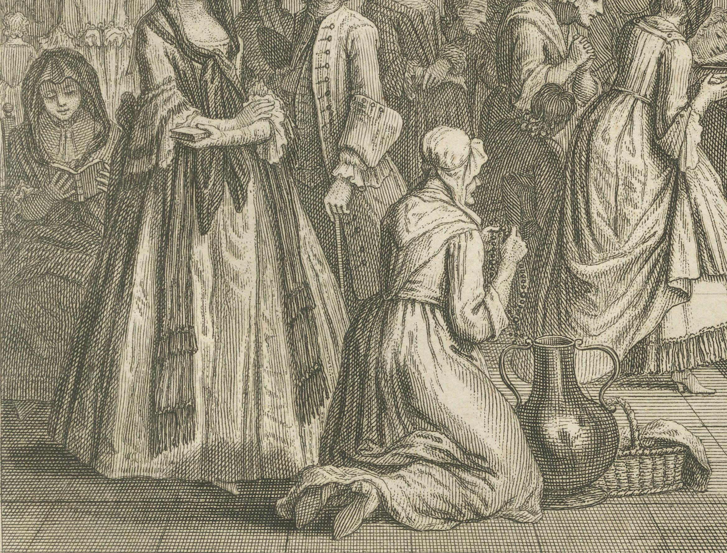 Gründonnerstag und Karfreitag - Alter katholischer Kupferstich von 1734 zur Karwoche im Zustand „Gut“ im Angebot in Langweer, NL