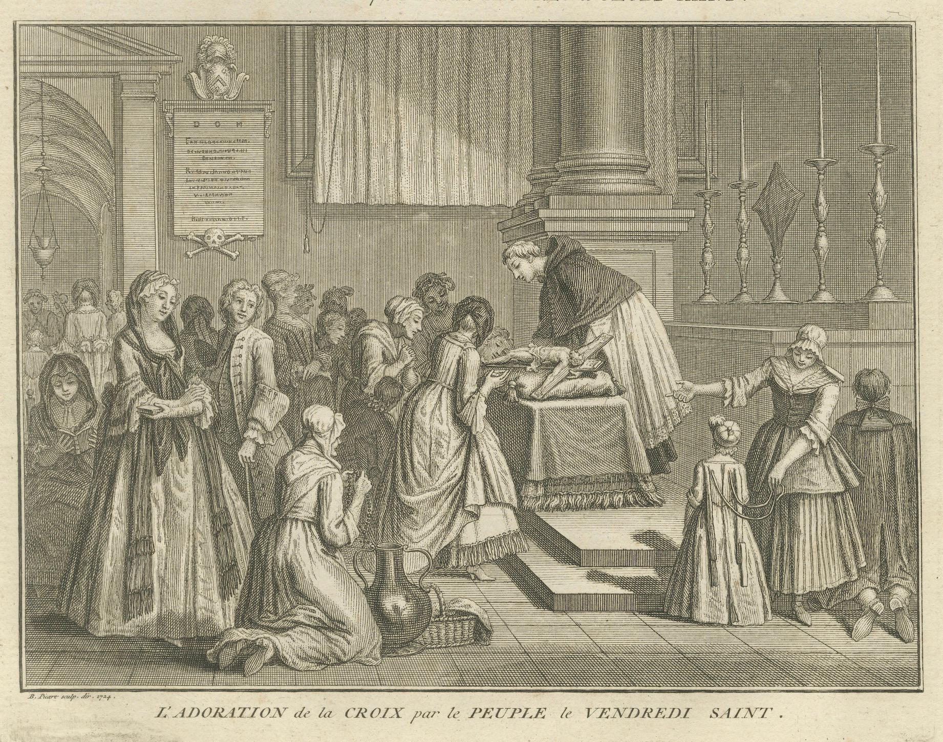 Gründonnerstag und Karfreitag - Alter katholischer Kupferstich von 1734 zur Karwoche im Angebot 3