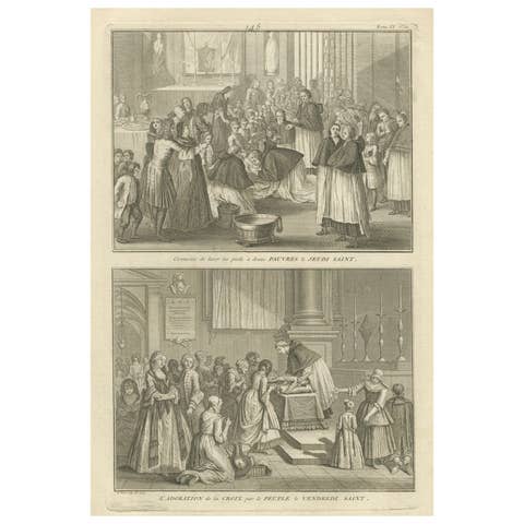 Maundy Thursday and Good Friday Rites – Old 1734 Catholic Engraving of Holy Week