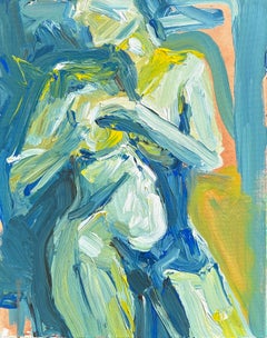 "Estrella Azul" de Maura Petersen - Modelo de Mujer Abstracta Contemporánea Verde y Azul