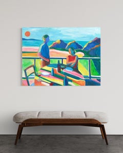 "Dillon Beach Couple", Vibrant Bay Area Figurative Abstract, Couple by the Sea
