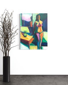 "Figure in Reflection", Colorful Bay Area Figurative Painting, Woman with Mirror