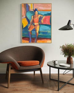 "Figure on Aqua Couch" - Colorful Modern Fauvist Inspired Figurative Painting