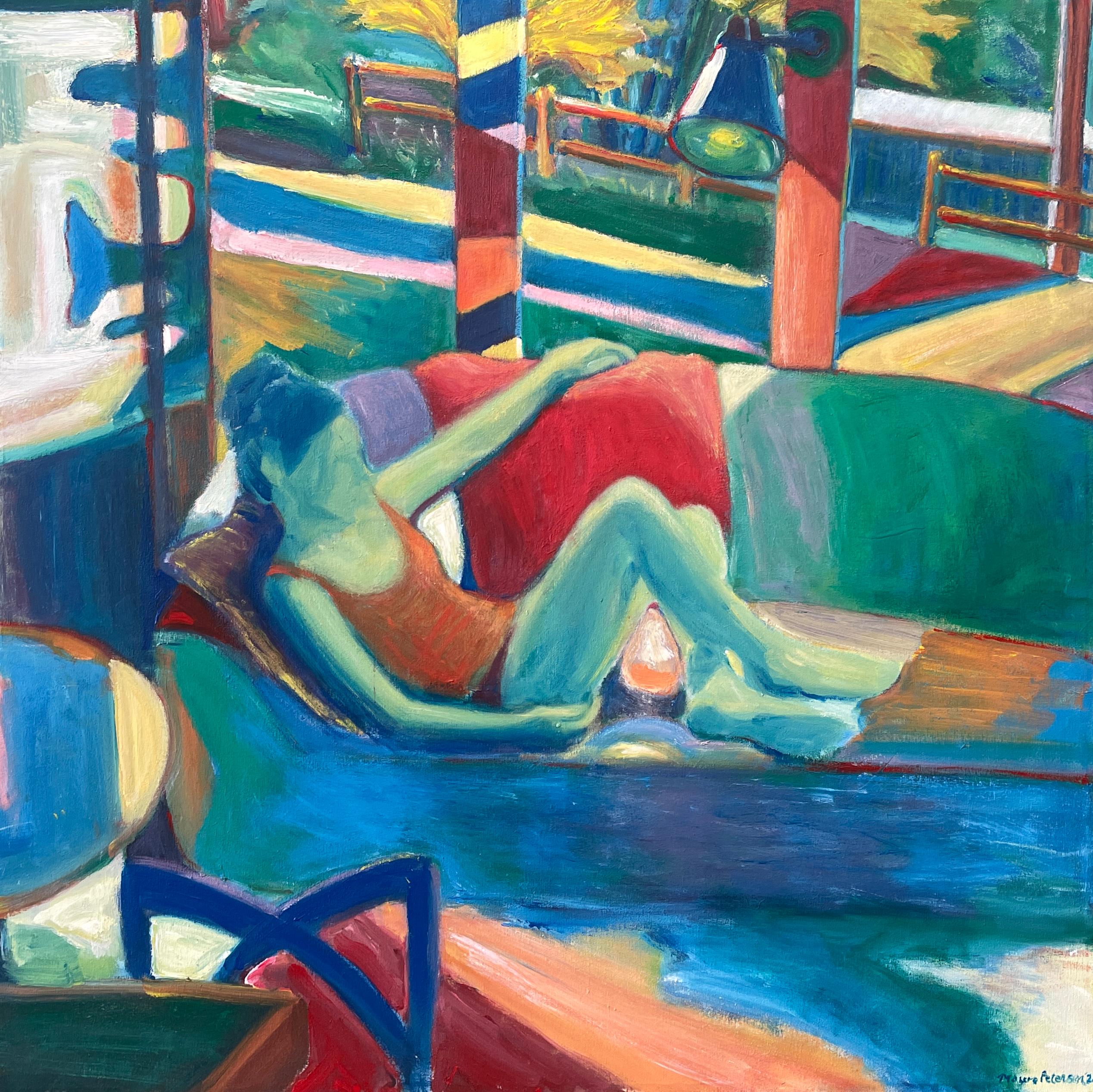 Figura sul divano' di Maura Petersen - Astratto figurativo di una donna seduta