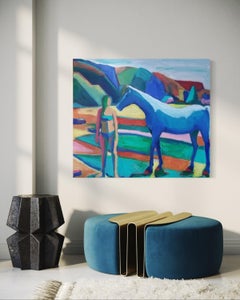 "Horse and Woman" by M. Petersen - Expressionist Figurative in Light and Shadow