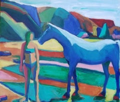 "Horse and Woman" by Maura Petersen - Bright Abstract Figurative Landscape