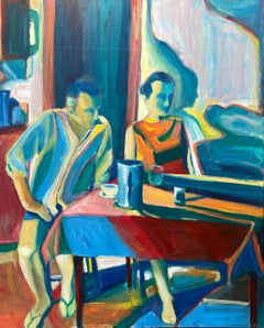 'Joan 2' by Maura Petersen - Colorful Abstract Figurative Couple at a Table