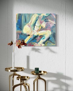 "Lounging Figure" by Maura Petersen - Colorful Textured Abstract Woman Resting