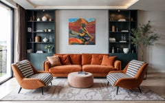 "Orange" - Contemporary Figurative Landscape Acrylic Painting in Orange and Blue