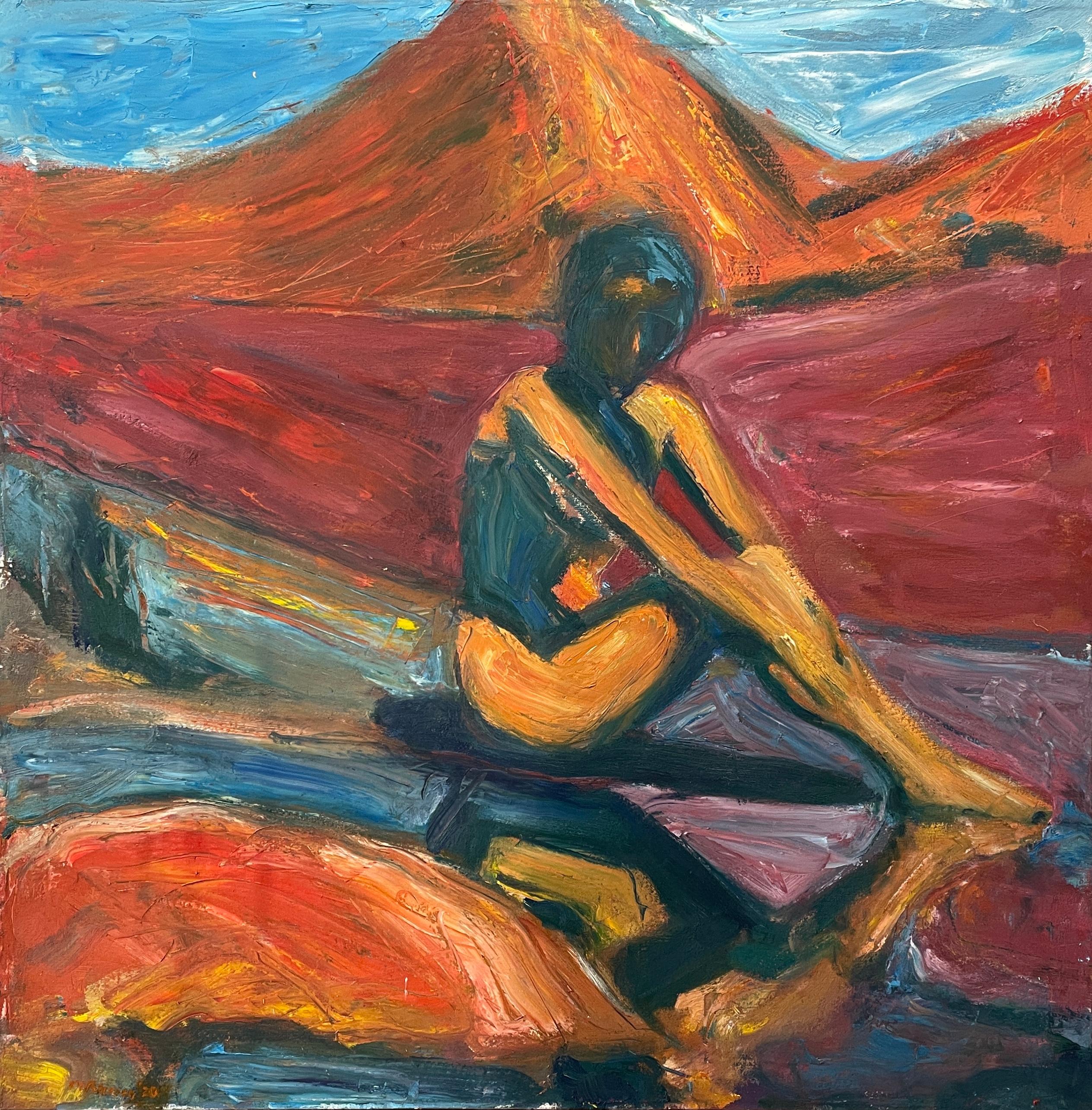 "Orange" by M. Petersen - Contemporary Expressive Figurative in Orange and Blue