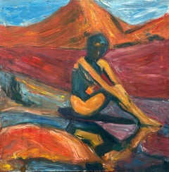 "Orange" by M. Petersen - Contemporary Expressive Figurative in Orange and Blue