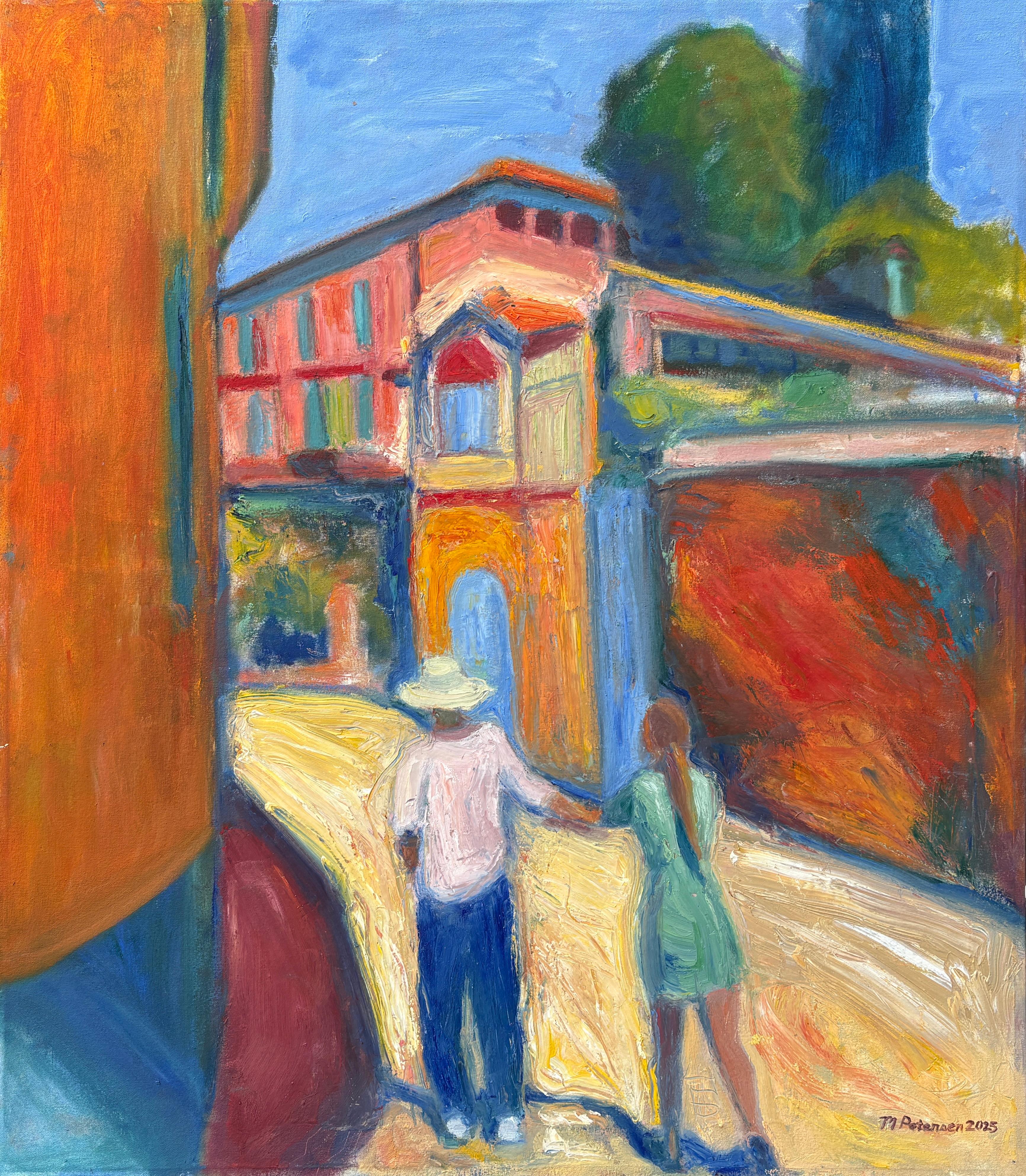 "Sienna Summer" - Bright and Colorful Textural Contemporary Italian Street Scene