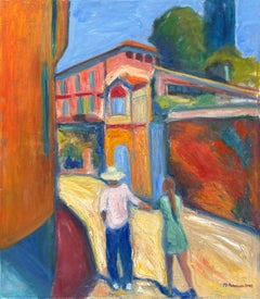 "Sienna Summer" - Bright and Colorful Textural Contemporary Italian Street Scene
