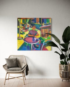 "Summer Cafe" - Colorful Bright Abstract Impressionism of a Sunlit Cafe Scene