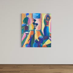 "La sala da pranzo" di M. Petersen - Bellissima scena di coppia figurativa e colorata