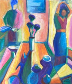 "La sala da pranzo" di M. Petersen - Bellissima scena di coppia figurativa e colorata
