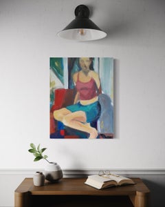 "Sin título" de Maura Petersen - Figurativo expresionista de una mujer junto a una ventana