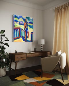 "Woman in Sunlight and Shadow" by M. Petersen - Colorful Figurative Abstract