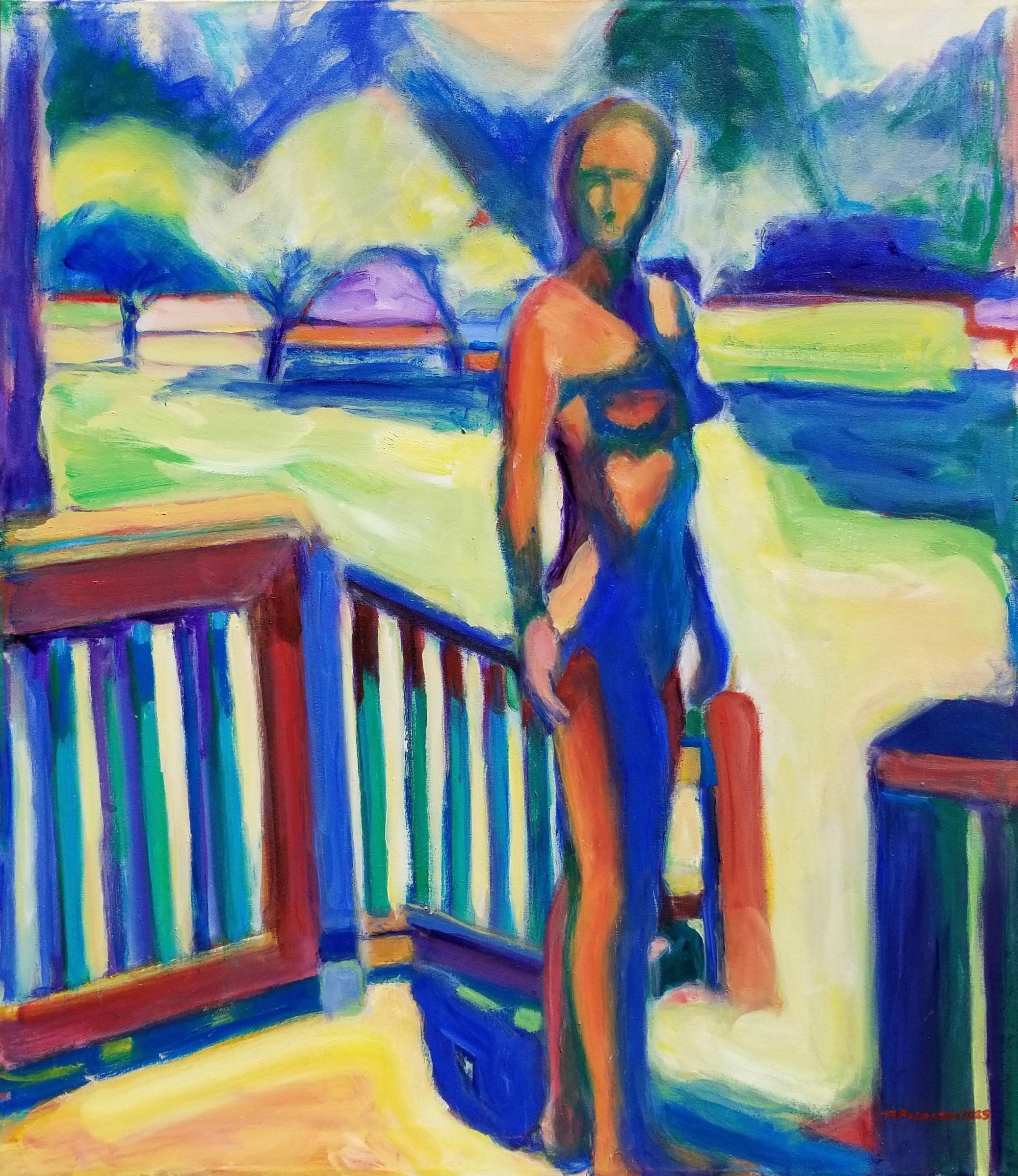 "Donna alla luce del sole e all'ombra" di M. Petersen - Astratto figurativo colorato