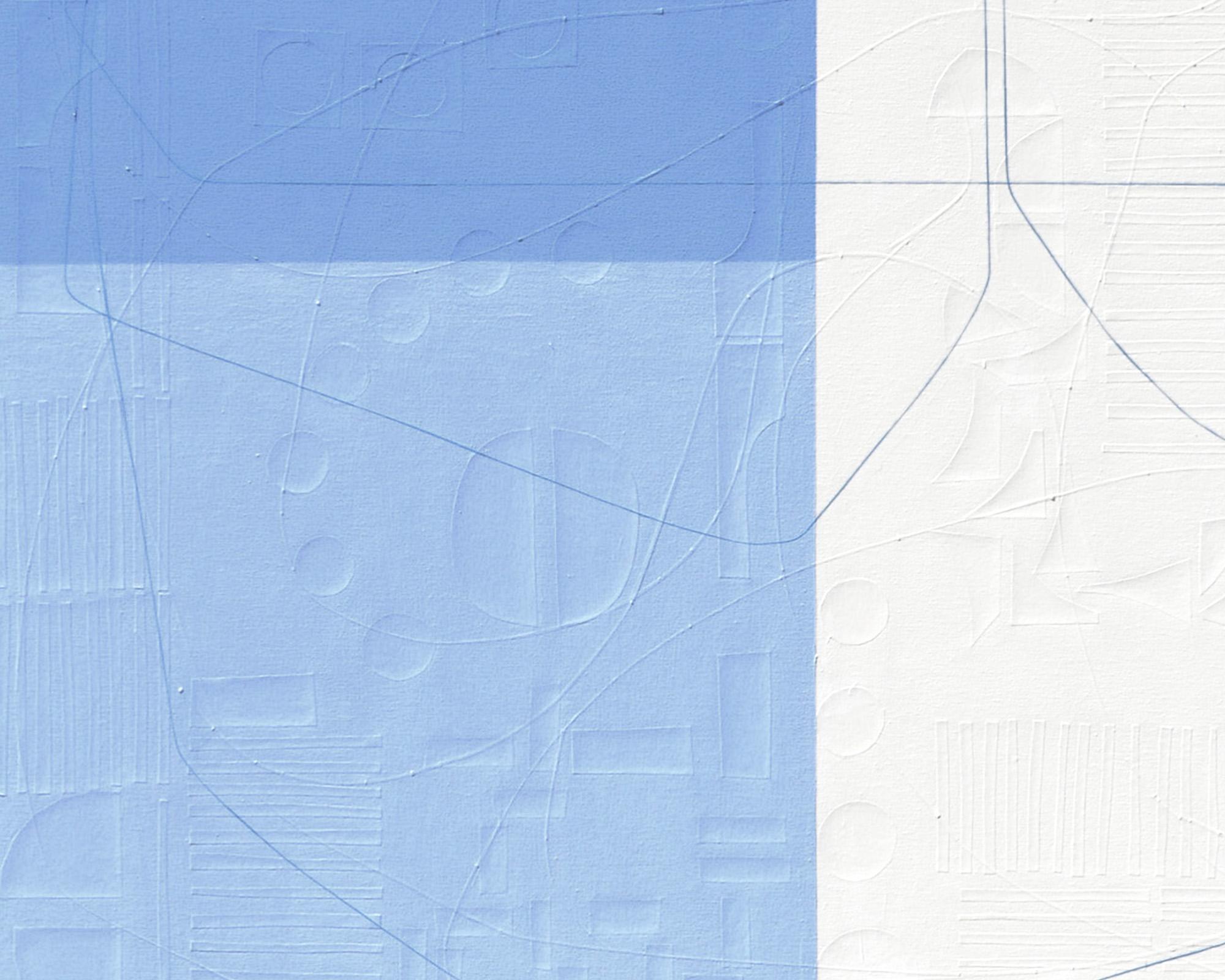 „Blue Moon“ Hellblauer & weißer Farbblock mit blauer Linie (Abstrakt), Painting, von Maura Segal