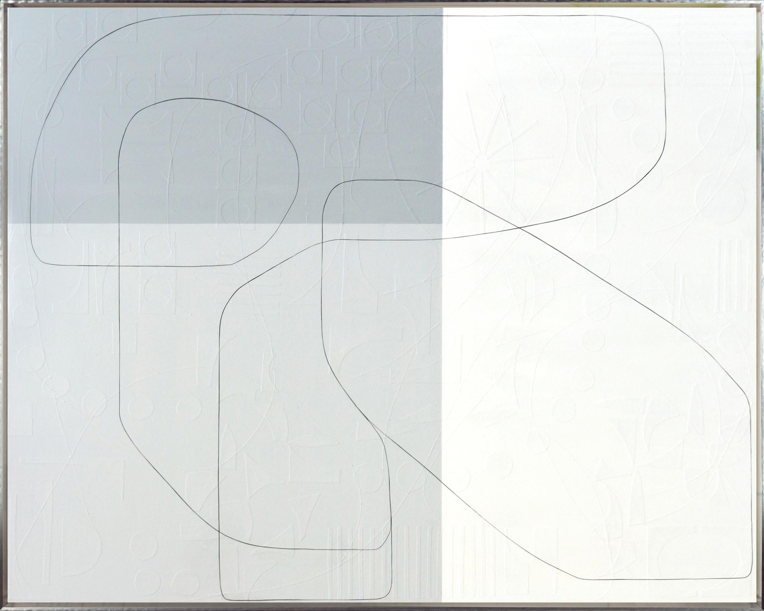 „Boomerang“ Farbblockiert Abstrakt mit Papierüberzug Textur in Neutraltönen – Mixed Media Art von Maura Segal