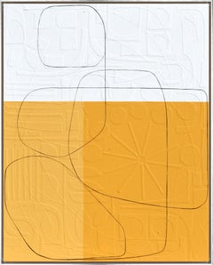 "Crayon Color 10" Contemporary Goldenrod Encadré Mixed Media Abstrait sur toile