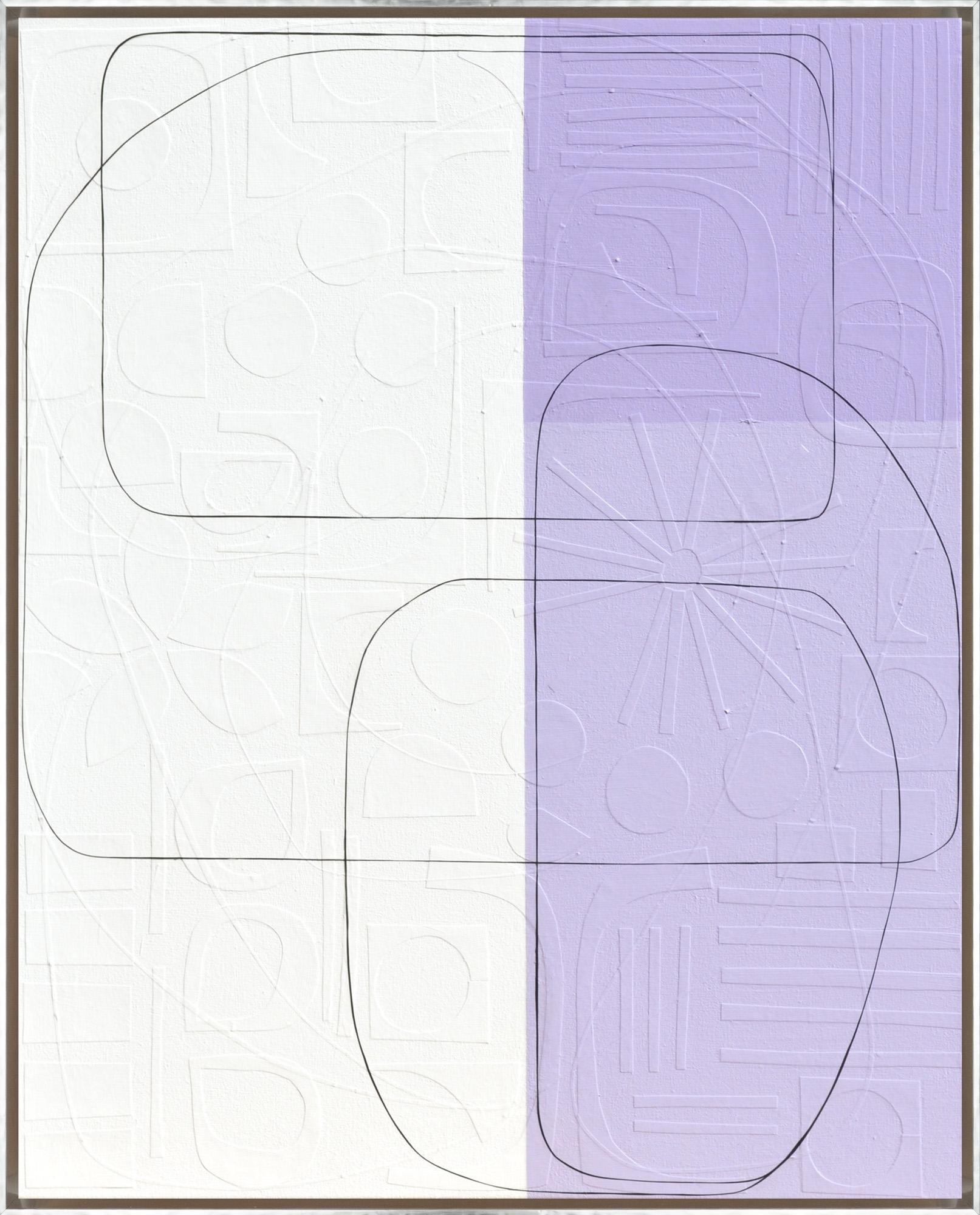 Maura Segal Abstract Painting - "Crayon Color 9" Contemporary Purple Abstract Framed Mixed Media on Canvas