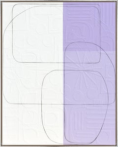 "Crayon Color 9", tecnica mista astratta viola contemporanea su tela con cornice