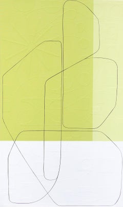 "Gumdrops III" Green Color Blocked Abstract with Embossed Texture & Black Line