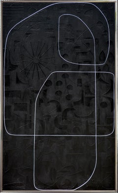 "Sweet Licorice I" Abstrait contemporain en Mixed Media texturé noir sur toile
