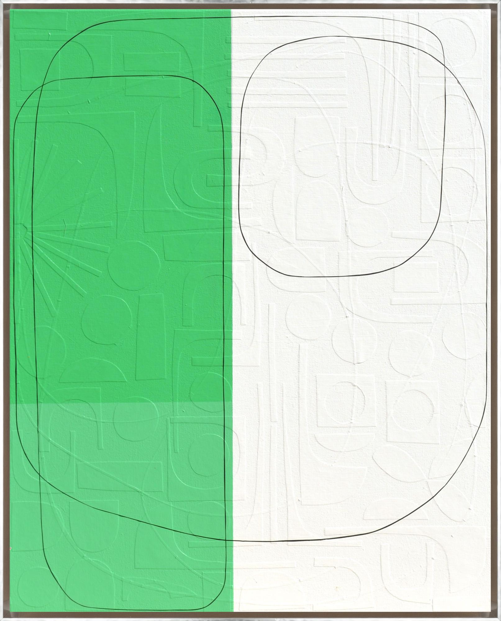 "Crayon Color 2" Contemporary Abstract Green Framed Mixed Media on Canvas - Mixed Media Art by Maura Segal