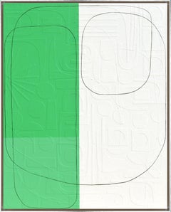 "Crayon Color 2" Contemporary Abstract Green Framed Mixed Media on Canvas
