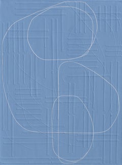 "Mt. Shasta" Subtly Textured Mixed Media with Blue Gray Background & White Line