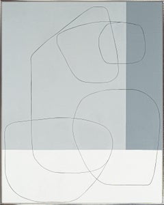 "Pebbles I" Contemporary Abstract Monochromatic Mixed Media on Canvas with Frame