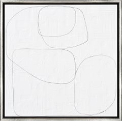 "Rice" Bright White Embossed Mixed Media Painting with Black Line Abstract