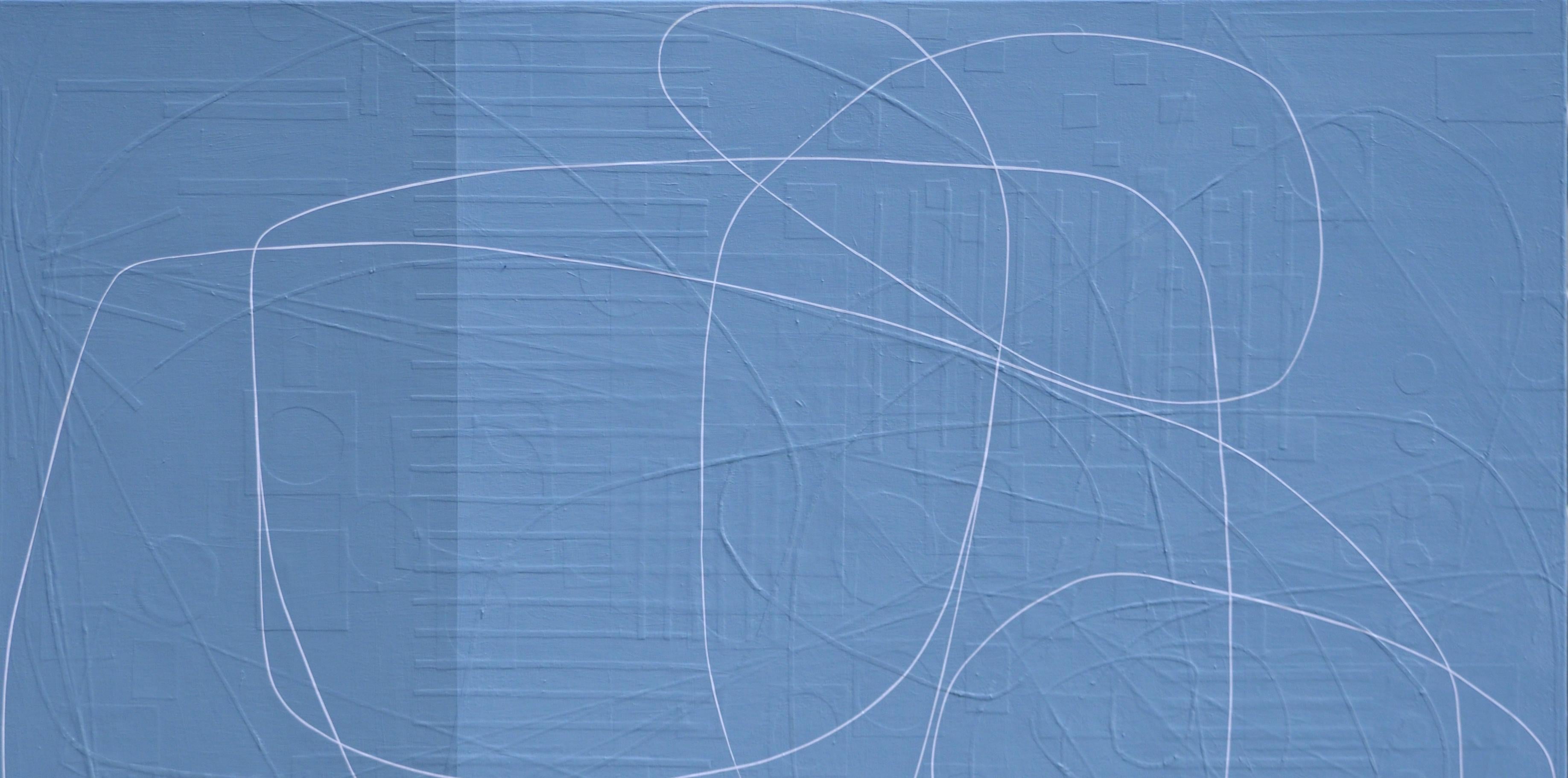 Wheelbarrow - Blue Abstract Painting by Maura Segal