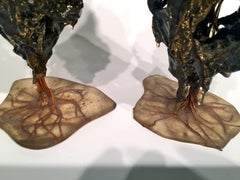 Maurício Bentes Brazilian Pair of Resin, Gold and Copper Tree Sculptures