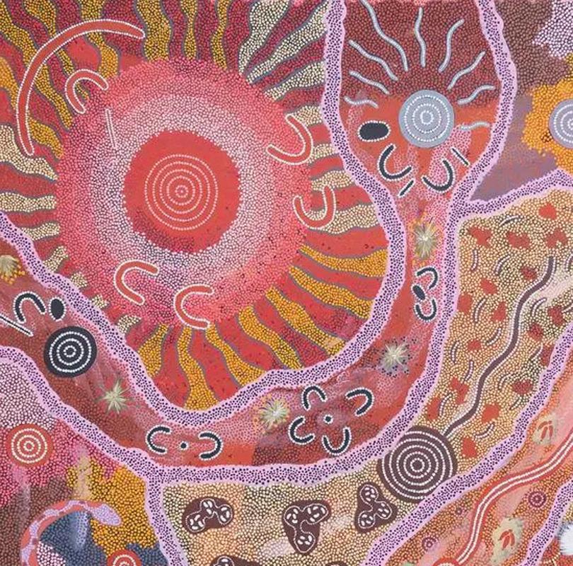 Six Dreamings (Fire-Snake-Women Ceremony-Women-Flying Ant-Emu) LARGE Aboriginal For Sale 4