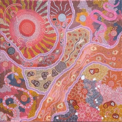 Six rêves (Cérémonie femme-serpent de feu-femme-fourmi volante-Emu) LARGE Autochtone