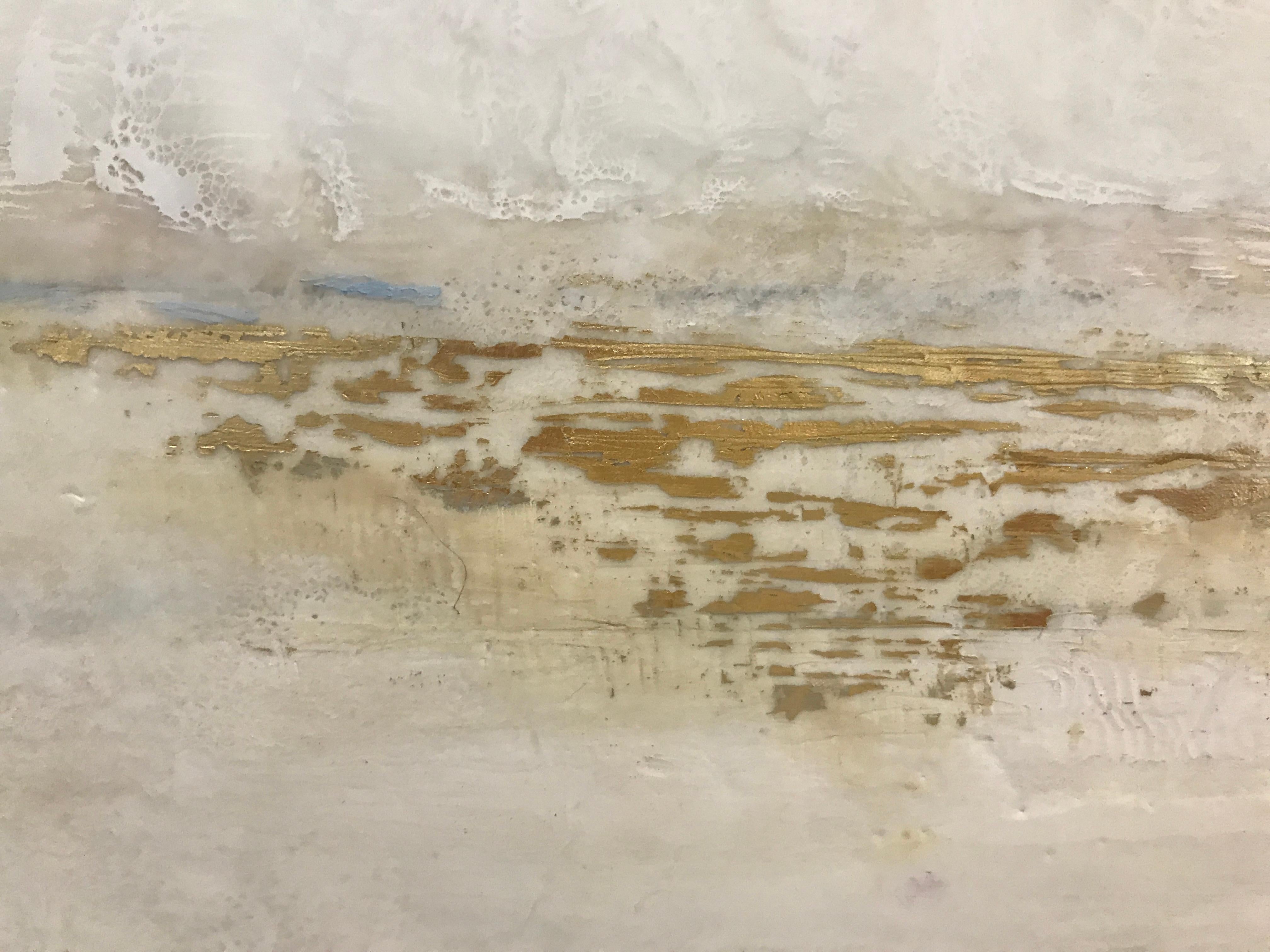 Liquid White, Maureen Naughton Large Encaustic and Gold Leaf on Board Painting 1