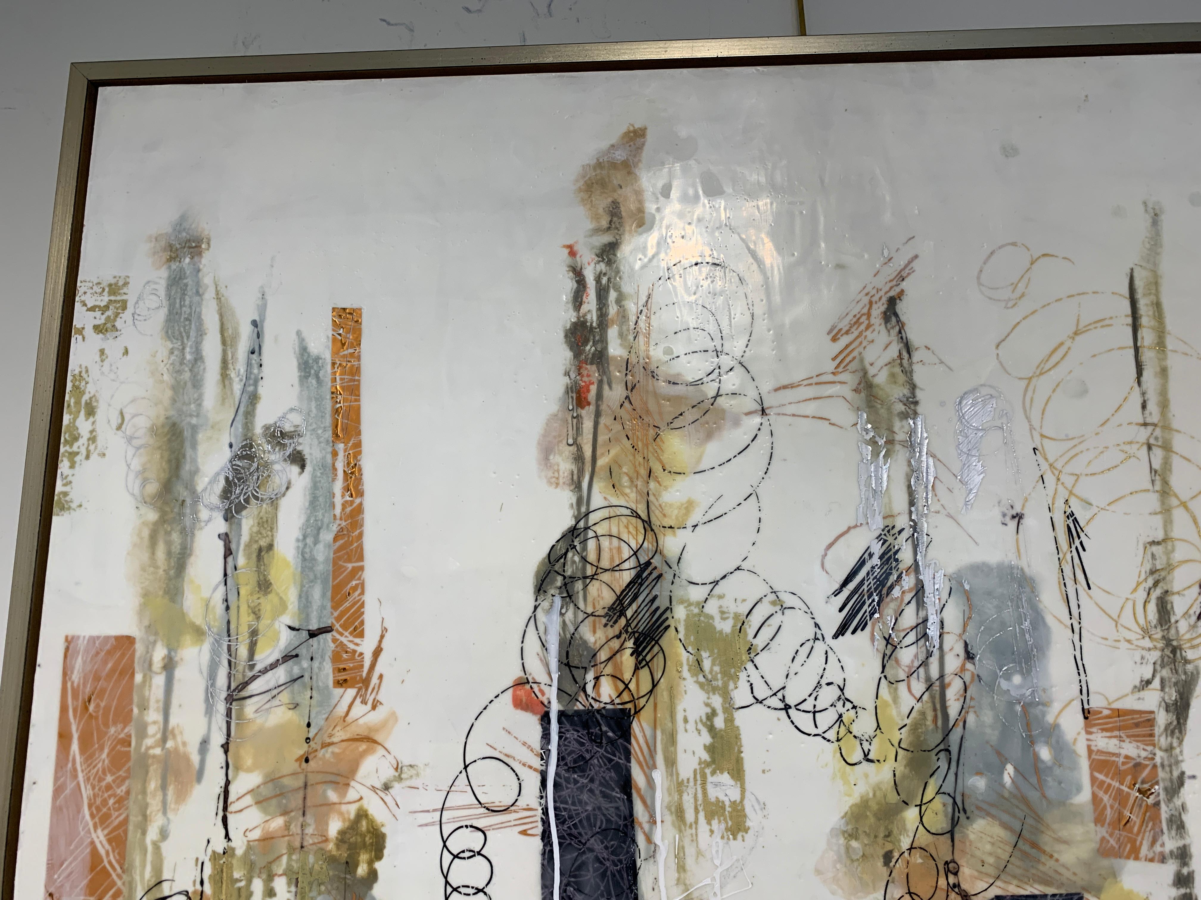 Musical Score, Maureen Naughton Framed Abstract Encaustic Painting 3