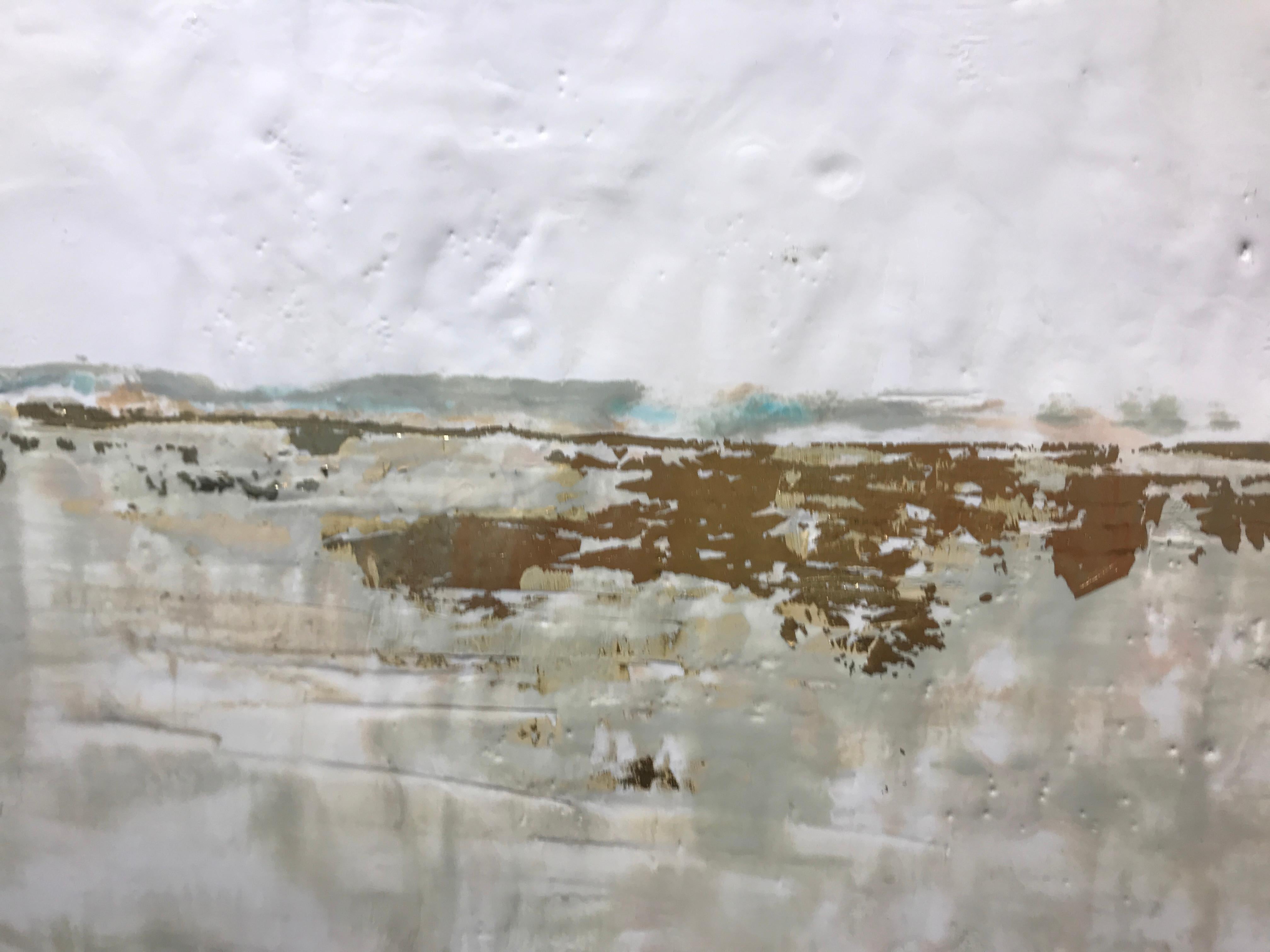 White Horizon, Maureen Naughton Framed Abstract Encaustic and Gold Leaf on Board 3