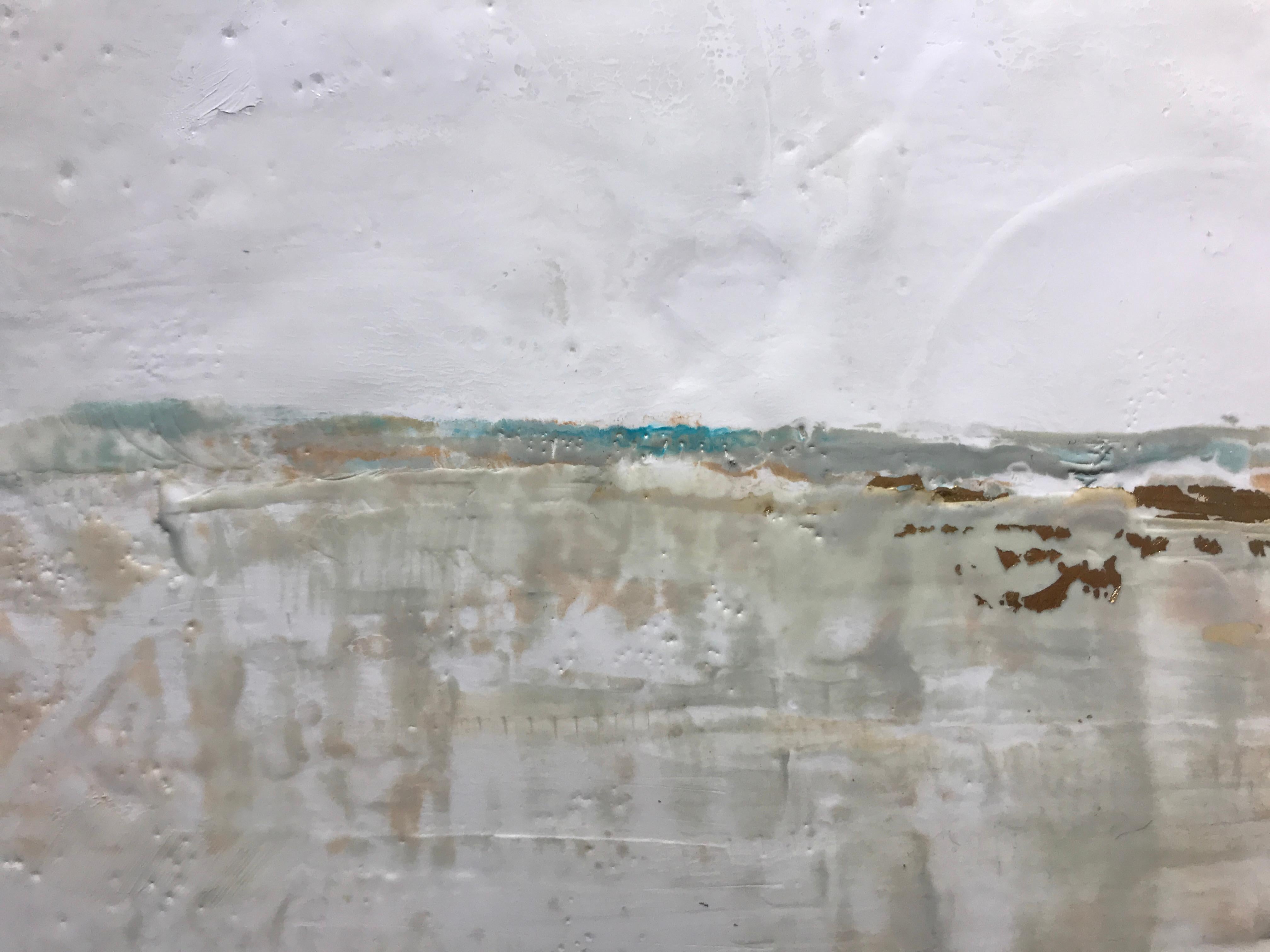White Horizon, Maureen Naughton Framed Abstract Encaustic and Gold Leaf on Board 4